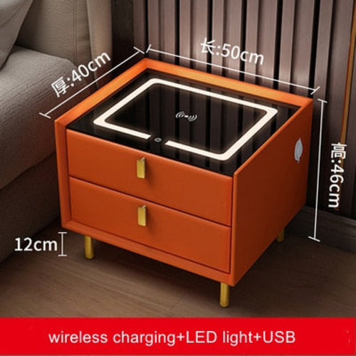 Smart Bedside Table with Wireless USB Charging - Multi-Functional Infrared Sensitive LED Light and Bluetooth Speaker Night Stand