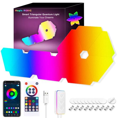 Smart LED Triangle Lights – RGBIC Color-Changing Wall Sconces with Music Sync, Bluetooth App & Remote Control for Gaming and Home Decor