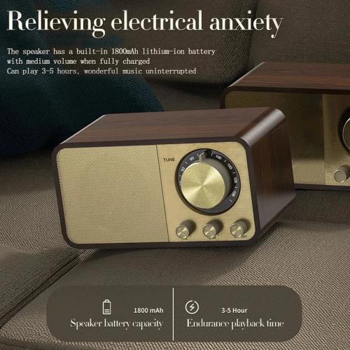 Vintage Classic Wood Bluetooth Speaker with Built-In Radio and Stereo Sound