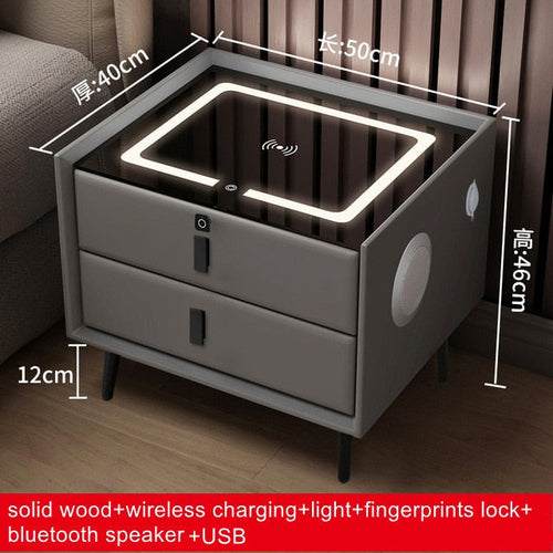 Smart Bedside Table with Wireless USB Charging - Multi-Functional Infrared Sensitive LED Light and Bluetooth Speaker Night Stand