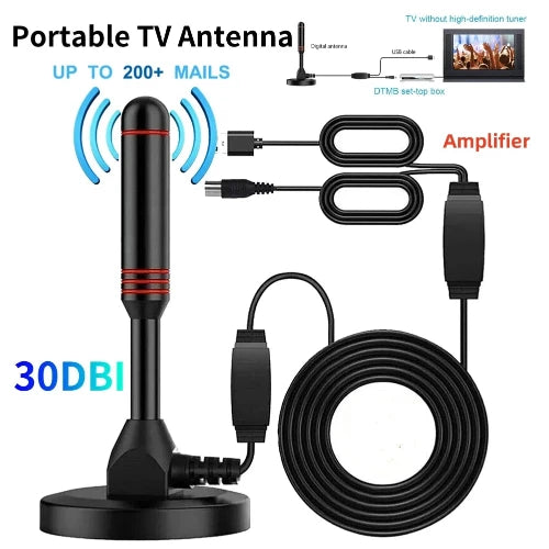 HD Indoor Amplified Digital TV Antenna - 200 Mile Range, High Gain, DAB Compatible