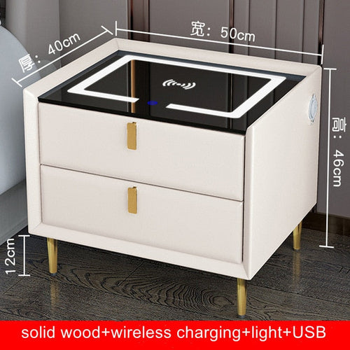 Smart Bedside Table with Wireless USB Charging - Multi-Functional Infrared Sensitive LED Light and Bluetooth Speaker Night Stand