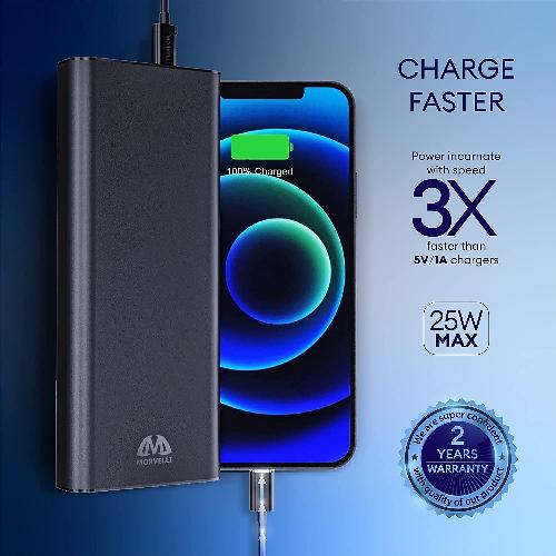 Morvelli PowerGen 20000mAh Portable Charger – High-Speed Power Bank with 3-in-1 Charging Cable