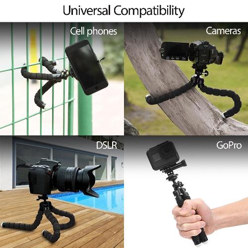 Octopus Tripod with Flexible Legs and Universal Phone Holder - Compatible with iPhone and Android