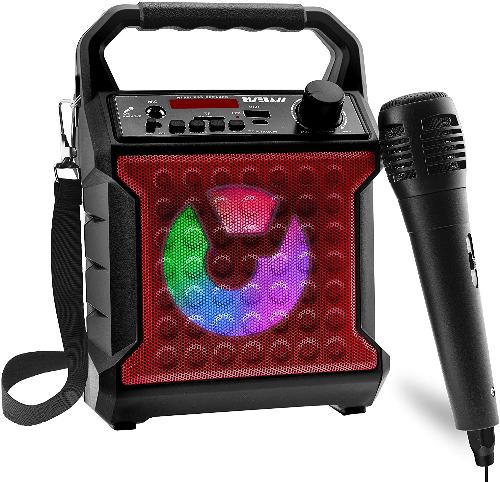 Risebass Wireless Karaoke Machine – Portable Bluetooth Speaker with Wired Microphone, FM Radio, LED Lighting, and Multiple Connectivity Options