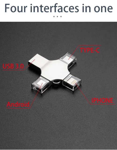 Dual-Interface USB 3.0 OTG Pendrive – USB-C, Micro USB, Lightning, and USB Flash Drive for iPhone, iPad, Android Devices, and Computers