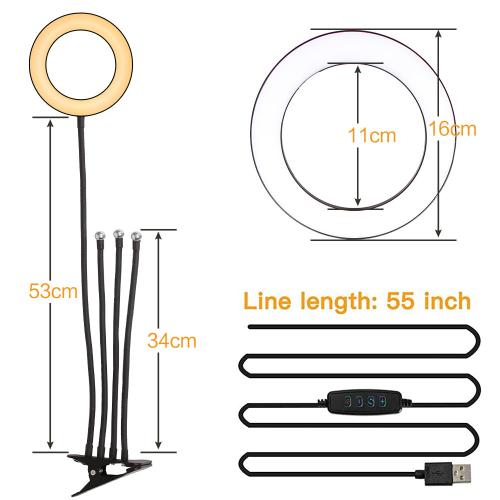 6-Inch 4-in-1 Desktop Clip Ring Light for Selfies, Photography, and Video Recording