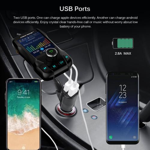 Bluetooth 3.0 FM Transmitter for Car - Wireless Audio Adapter with Hands-Free Calling & USB Charging