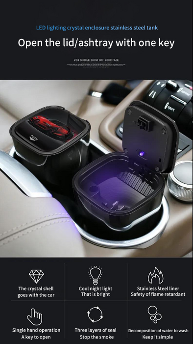 Multi-Function Auto Car Ashtray with LED Light – Portable Vehicle Ashtray and Holder