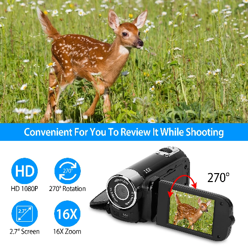 Full HD 1080P Digital Video Camcorder with 2.7-Inch Screen and 16X Zoom