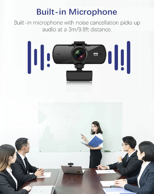 HD 2K Webcam with Autofocus, Built-in Microphones, and Privacy Shutter