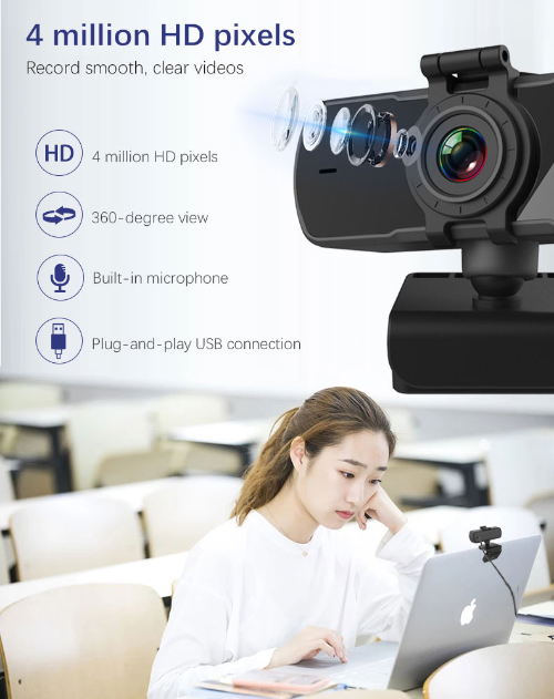 HD 2K Webcam with Autofocus, Built-in Microphones, and Privacy Shutter