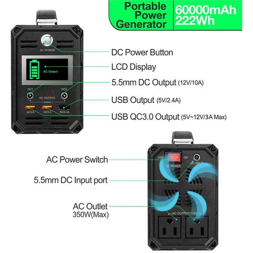 FlashFish 300W Solar Generator with 60000mAh Lithium Battery – Portable Power Station for Outdoor Adventures and Emergency Backup