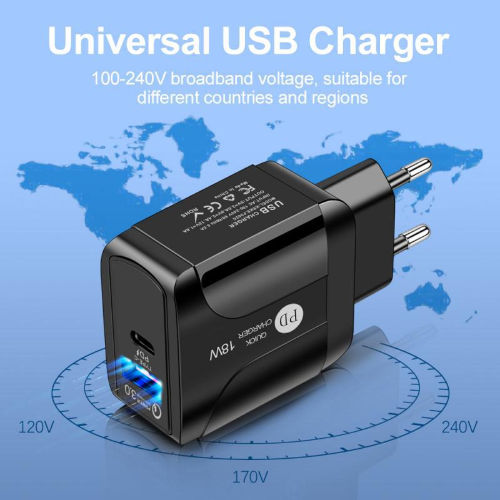 QC3.0+PD18W Fast Charging Mobile Phone Charger - Universal Adapter