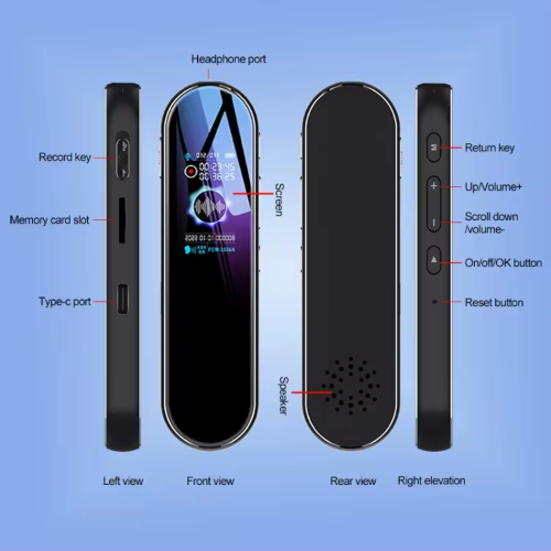 High-Sensitivity Voice Recorder with 360-Degree Stereo Sound and Dynamic Noise Reduction – Expandable Memory, HIFI Playback, and Password Protection