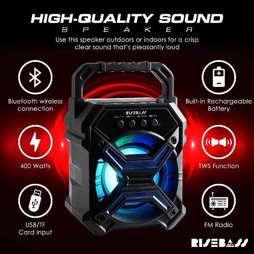 Ultra-Portable Wireless Speaker with 400W Power, Bluetooth Connectivity, True Wireless Stereo, Long Battery Life, and Colorful LED Lights