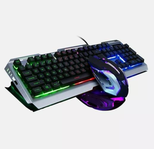 Metallic Silver Mechanical Gaming Keyboard and Mouse Set