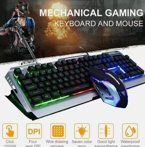 Metallic Silver Mechanical Gaming Keyboard and Mouse Set