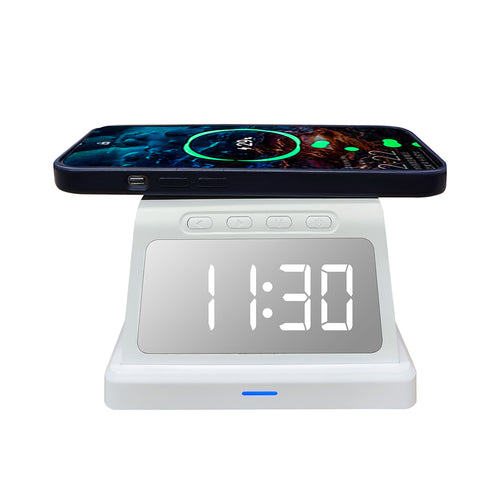 ZTECH ChargeX Rise: Compact Wireless Charging Alarm Clock with 15W Fast Charging, Adjustable Brightness, and Multiple Alarm Settings