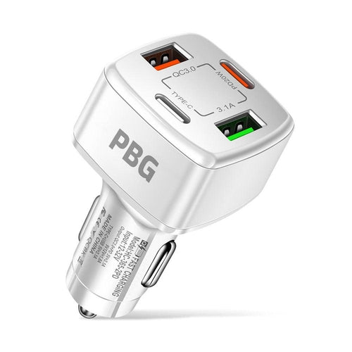 PBG 4-Port Car Charger - Dual USB and PD Ports for Fast Charging