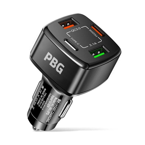 PBG 4-Port Car Charger - Dual USB and PD Ports for Fast Charging