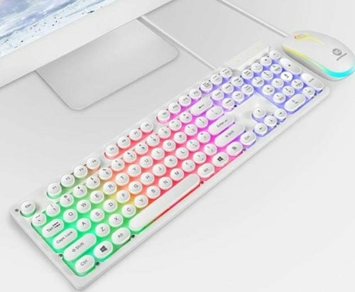 Z9i Wired Mechanical Gaming Keyboard and Mouse Set - Retro Round Key Design, White