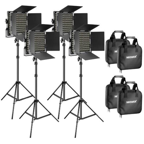 4-Piece Bi-Color 660 LED Video Light Kit with Adjustable Stands, Dimmable Lighting for Professional Photography and Video