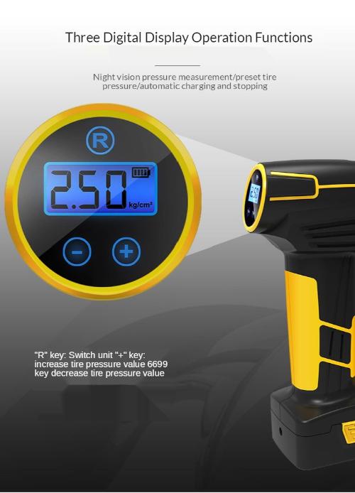 Portable Tire Inflator Air Pump with Digital Pressure Gauge, LED Light, and USB Power Bank