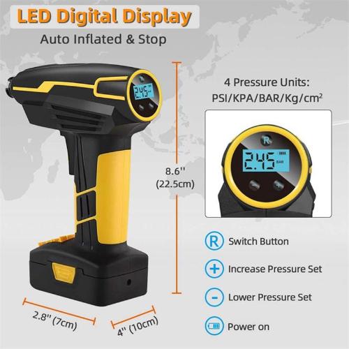 Portable Tire Inflator Air Pump with Digital Pressure Gauge, LED Light, and USB Power Bank