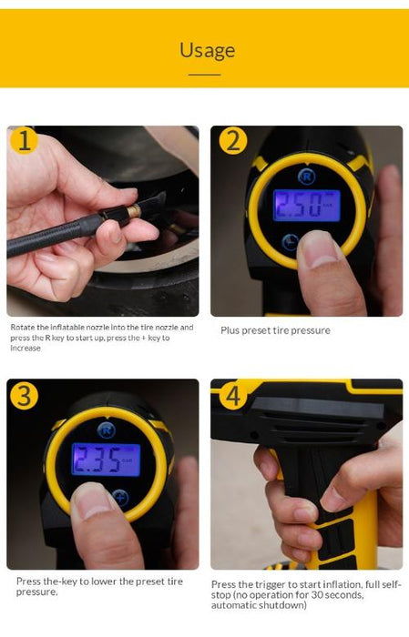 Portable Tire Inflator Air Pump with Digital Pressure Gauge, LED Light, and USB Power Bank