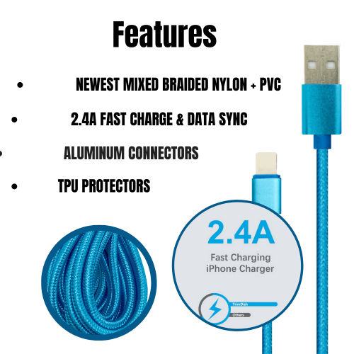 PBG 2-Pack Nylon Woven Zebra Cable - XL 10FT iPhone and iPad Charger